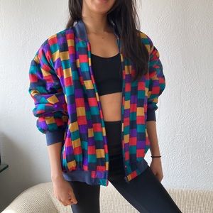 Vintage Silk Color block Bomber Jacket Retro